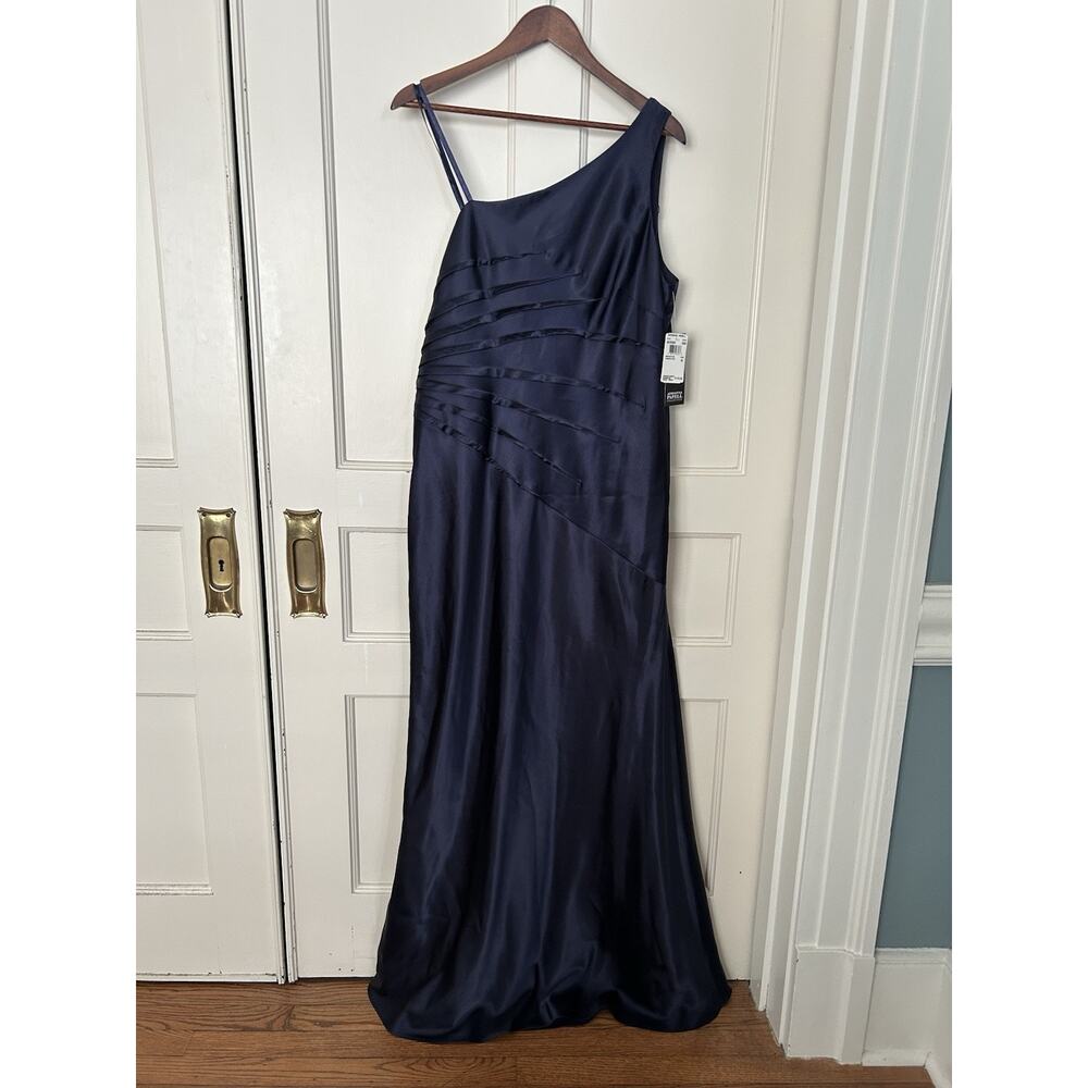 Adrianna Papell Sunburst One Shoulder Formal Dress Womens Size 16 Blue NWT